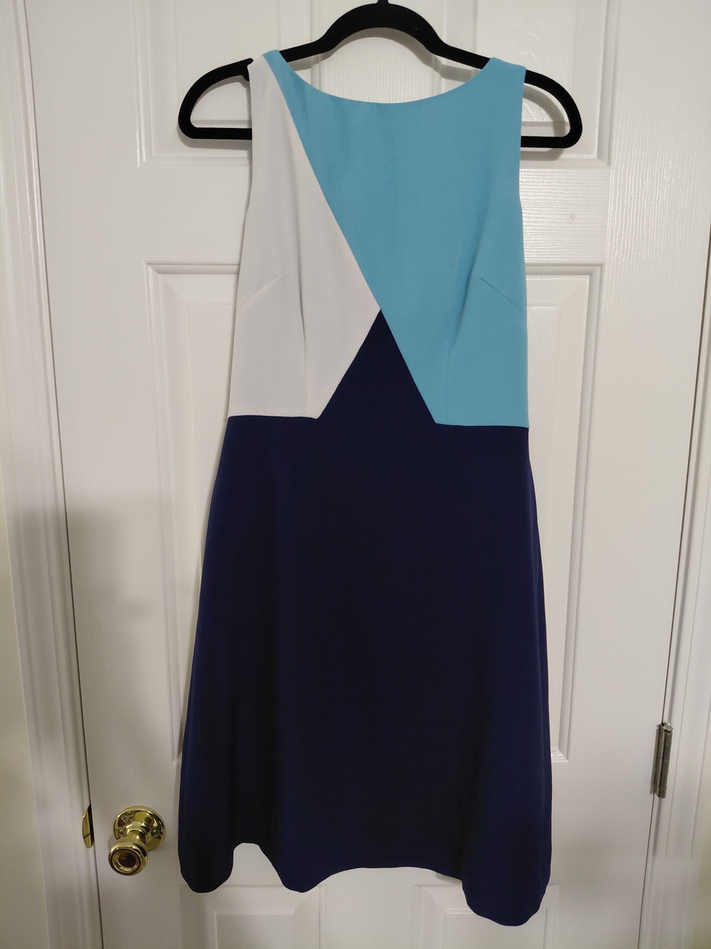 Adrianna Papell Navy, Light Blue & White Colorblock A-Line Dress